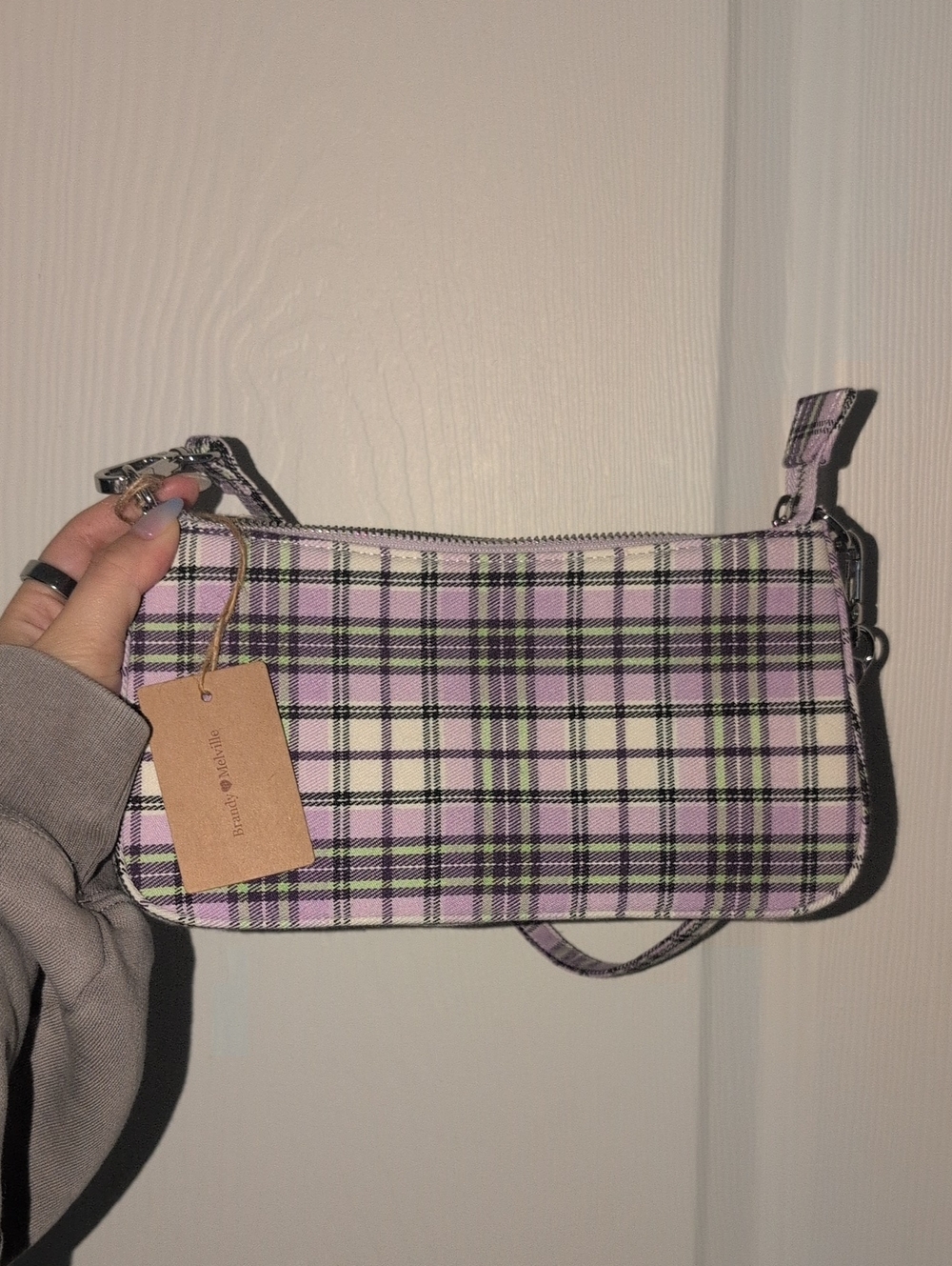 Brandy Melville Plaid Baguette Shoulder Bag